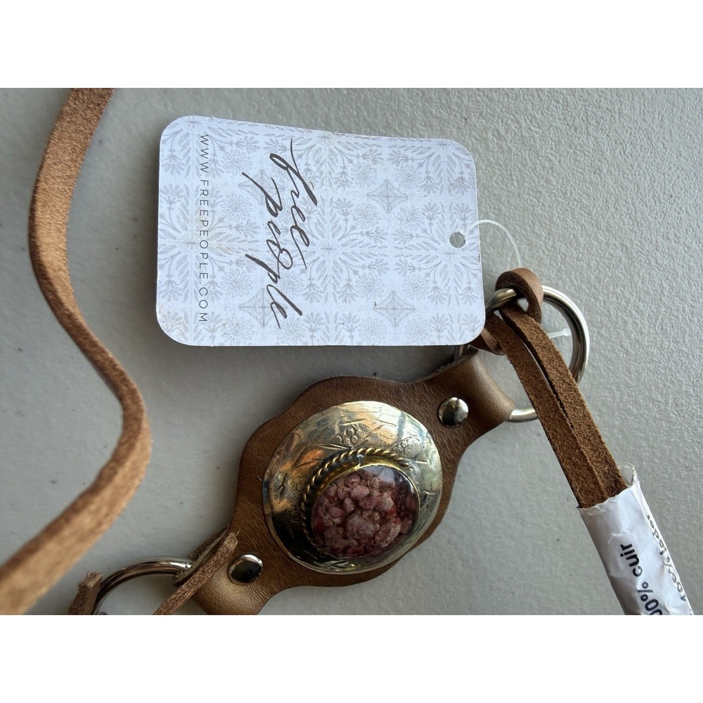 NWT Free People Calypso Stone Wrap Belt Tiger's Eye Brown Leather Western Boho - Picture 5 of 9